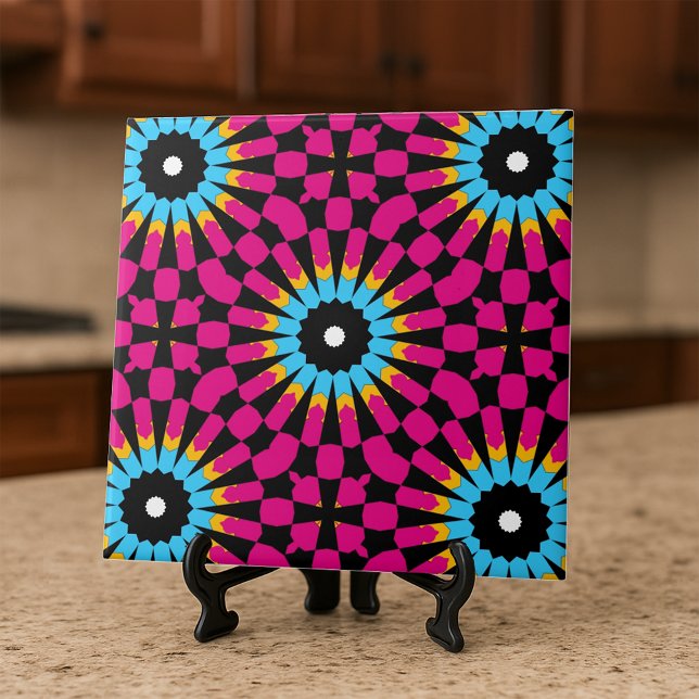 Bold Retro Pink Blue Black Geometric Mandala Tile (Creator Uploaded)