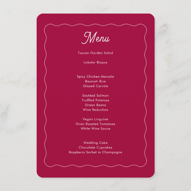 Bold Retro Pink Magenta Wave Frame Wedding Menu (Front)