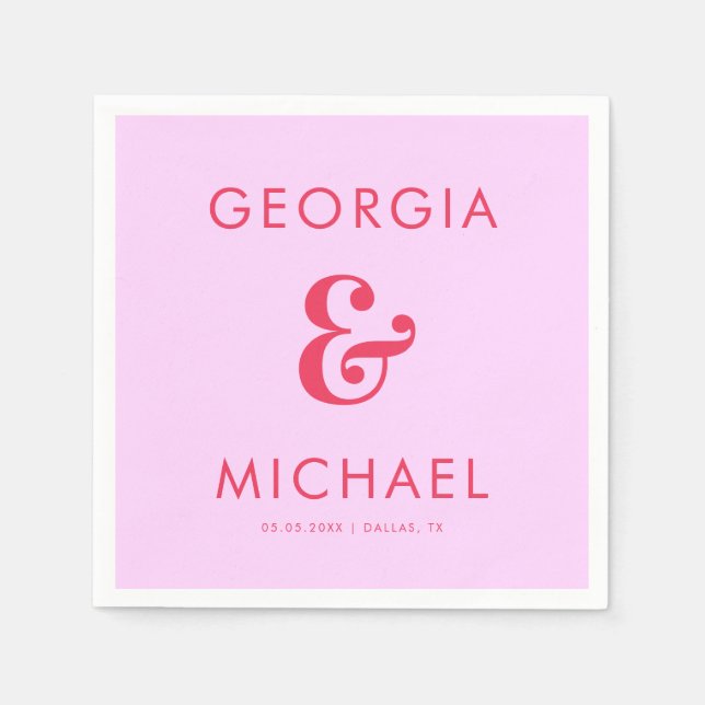 Bold Retro Pink & Red Ampersand Seventies Wedding Napkin (Front)