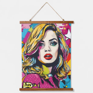 Bold Retro Pop Art Portrait Hanging Tapestry