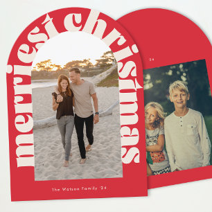 Bold Retro Red Photo Merriest Arch Holiday Card