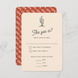 Bold Retro Red Saguaro Cacti Desert Wedding RSVP Card