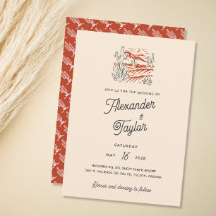 Bold Retro Saguaro Cacti Desert Landscape Wedding Invitation