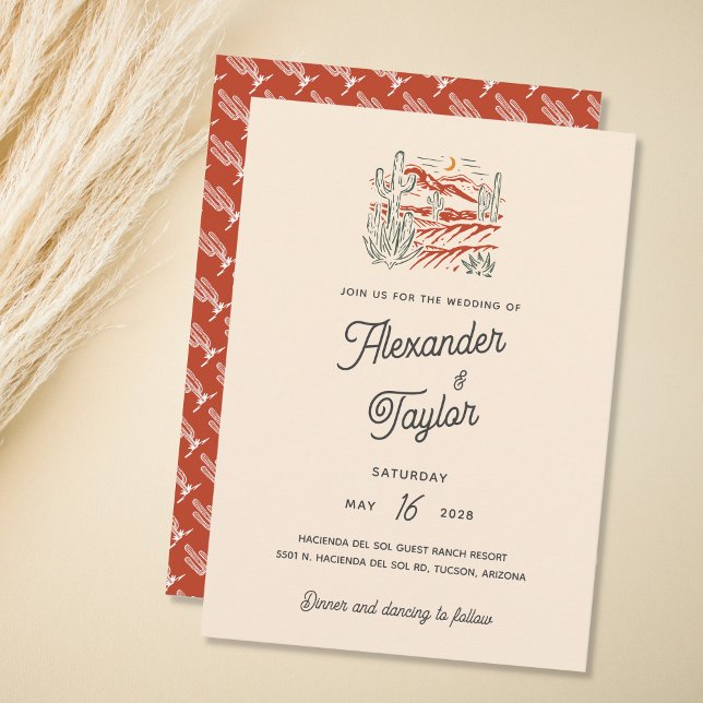 Bold Retro Saguaro Cacti Desert Landscape Wedding  Invitation (Creator Uploaded)