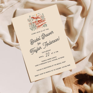 Bold Retro Saguaro Cactus Desert Bridal Shower Invitation