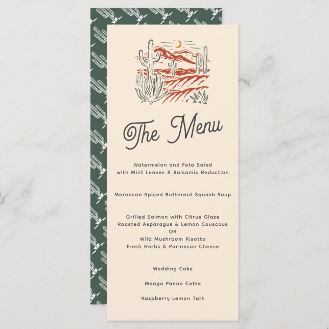 Bold Retro Saguaro Cactus Desert Landscape Wedding Menu (Front/Back)