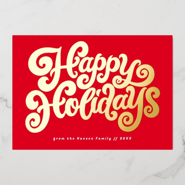 Bold Retro Script Foil Holiday Card (Front)