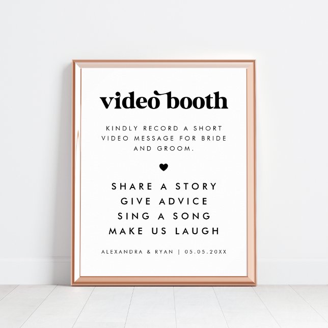 Bold Retro Script Heart Wedding Video Booth Sign (Creator Uploaded)