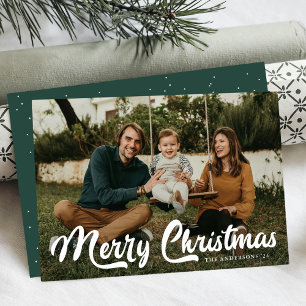 Bold Retro Script Merry Christmas 2 Photo Holiday Card