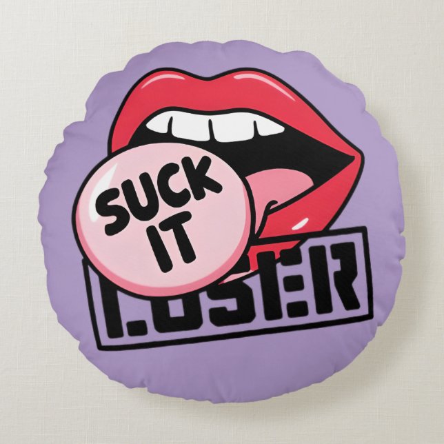 Bold Retro "Suck It" Lips Design Sticker | Funny  Round Cushion (Front)
