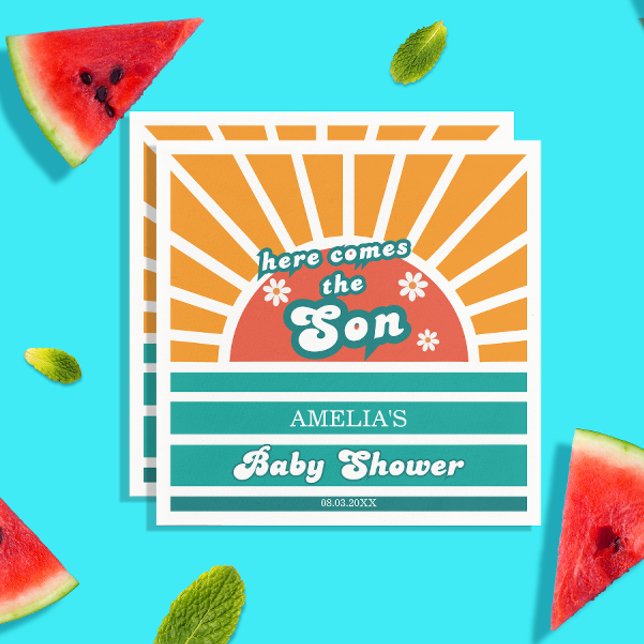 Bold Retro Sunburst Baby Shower Napkins for Boy (Creator Uploaded)