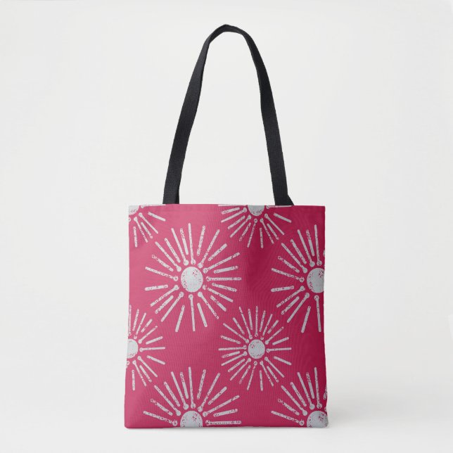 Bold Retro Sunburst Pattern in Deep Pink and White Tote Bag (Front)