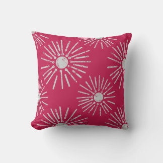 Bold Retro Sunburst Pattern in Deep Pink Cushion