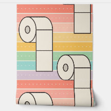 Bold retro toilet paper rolls on rainbow stripes