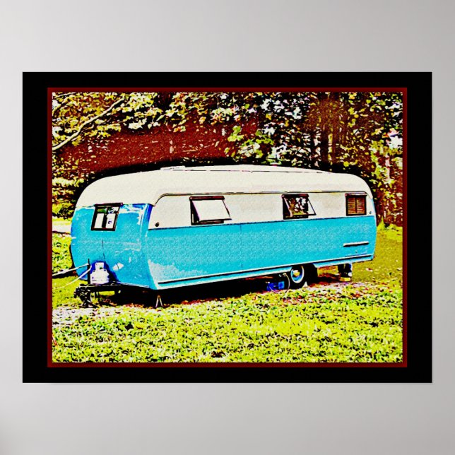 Bold Retro Travel Trailer Camper Art Poster (Front)