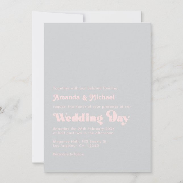 Bold Retro Typography Blush and Grey Wedding Invitation (Front)