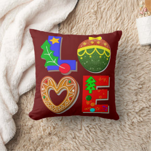 Bold Retro Typography, Love Christmas and Cookies Cushion