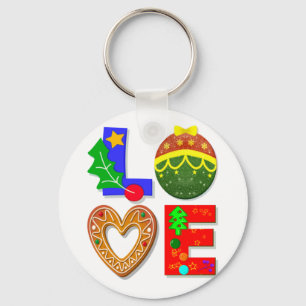Bold Retro Typography, Love Christmas and Cookies Key Ring