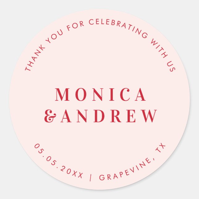 Bold Retro Typography Minimalist Wedding Thank You Classic Round Sticker (Front)
