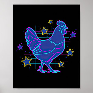 Bold Retro Vaporwave Blue Pink Funny Meme Chicken  Poster