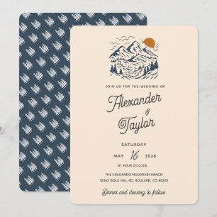 Bold Retro Vintage Mountain Landscape Wedding Invitation