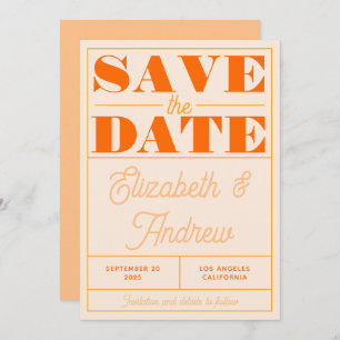 Bold Retro Vintage Orange Yellow Script Wedding Save The Date