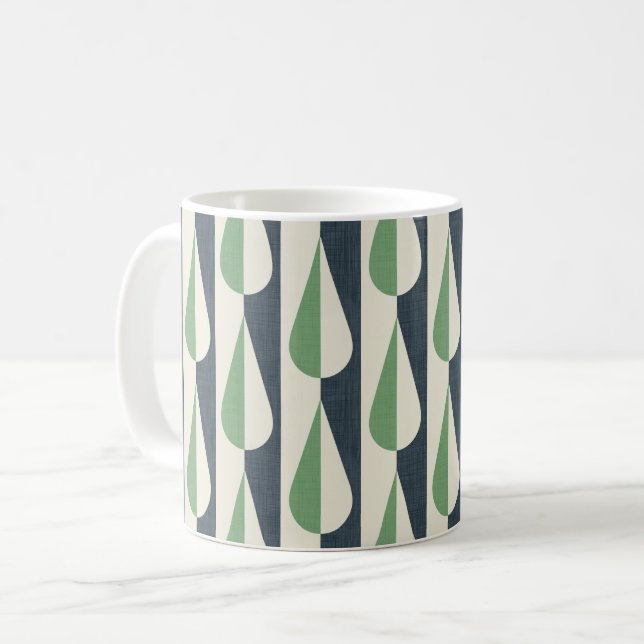 Bold retro water drop green and grey coffee mug (Front Left)