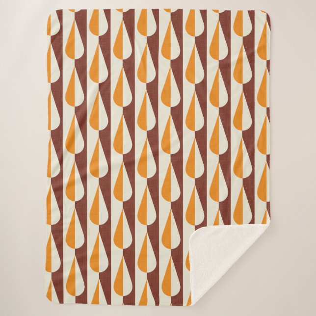 Bold retro water drop orange sherpa blanket (Front)