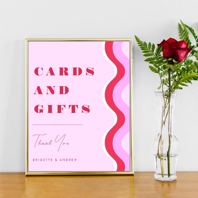 Bold Retro Wave Pink and Red Cards & Gifts Wedding Poster (Creator Uploaded)