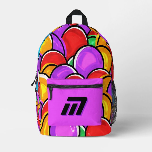 Bold Retro Wavy Pop Art Custom Monogram Backpack (Front)