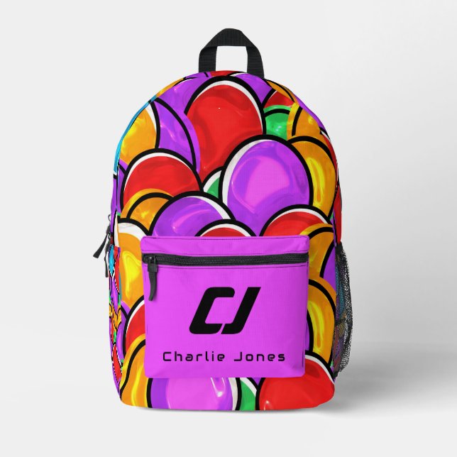 Bold Retro Wavy Pop Art Custom Monogram Backpack (Front)