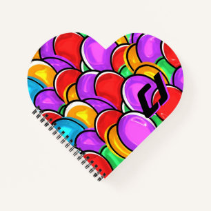Bold Retro Wavy Pop Art Custom Monogram Heart Notebook