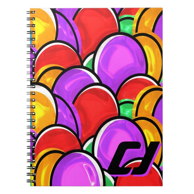 Bold Retro Wavy Pop Art Custom Monogram Notebook (Front)
