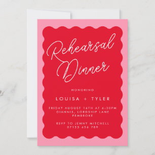 Bold Retro Wavy Red & Pink Rehearsal Dinner Invitation