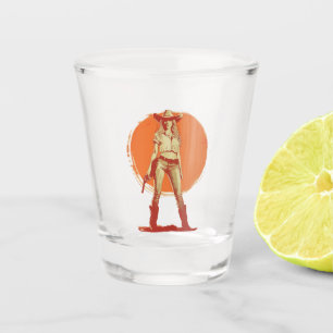 Bold Retro Western Cowgirl Bachelorette Shot Glass
