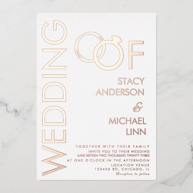 Bold Ring Wedding Pressed   Foil Invitation (Front)
