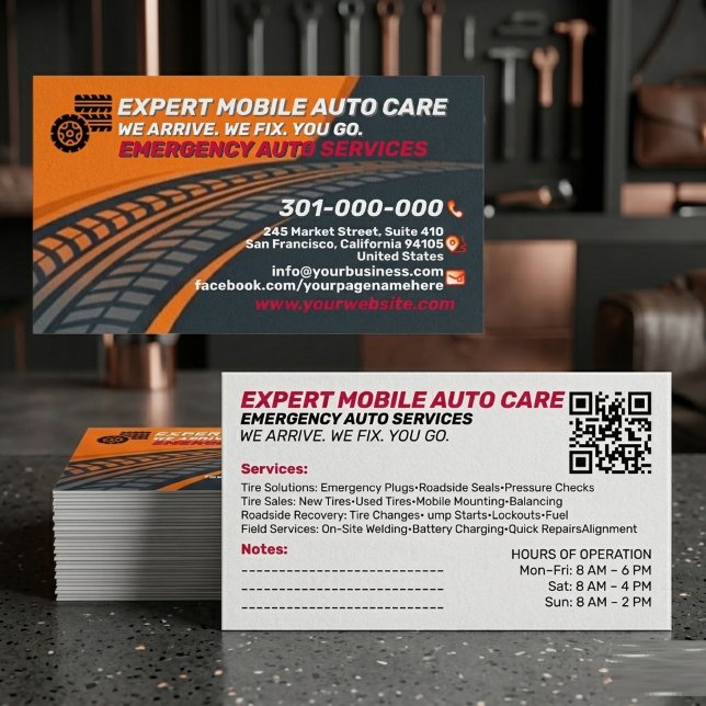 Bold Roadside Assistance & Mob Custom Logo QR Cod Business Card (Creator Uploaded)