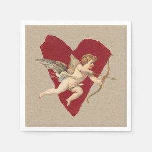 Bold Romance Classics Red Heart Angel Bow & Arrow  Napkin