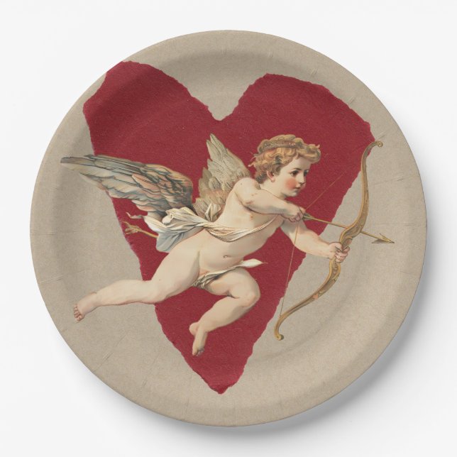 Bold Romance Classics Red Heart Angel Bow & Arrow  Paper Plate (Front)