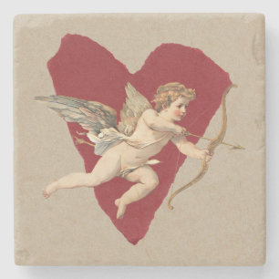 Bold Romance Classics Red Heart Angel Bow & Arrow  Stone Coaster