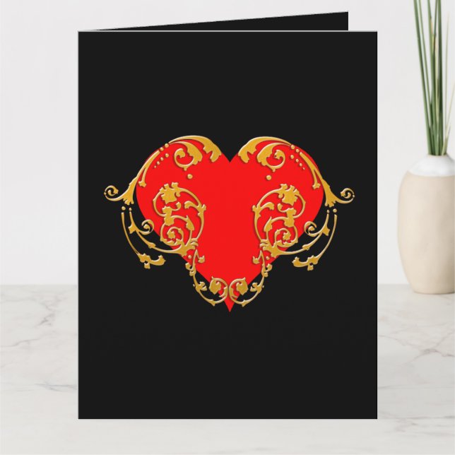 Bold Romantic Valentine Red Goth Heart   Card (Front)