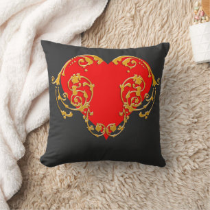 Bold Romantic Valentine Red Goth Heart  Cushion