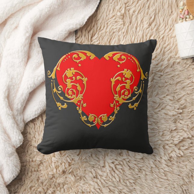 Bold Romantic Valentine Red Goth Heart  Cushion (Blanket)