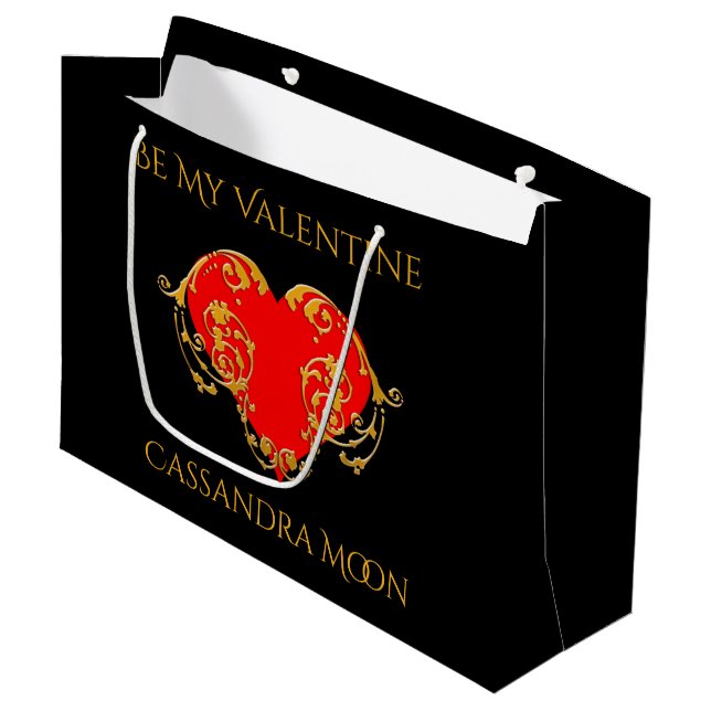 Bold Romantic Valentine Red Goth Heart Large Gift Bag (Front Angled)