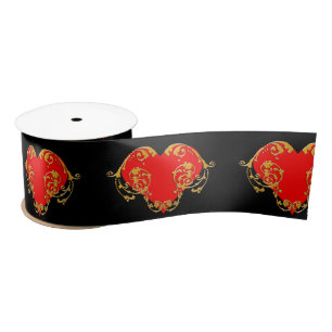Bold Romantic Valentine Red Goth Heart  Satin Ribbon