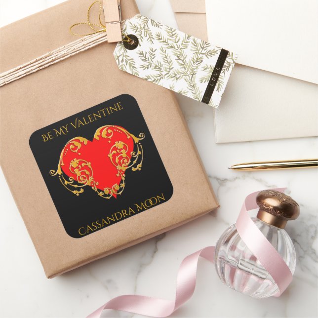 Bold Romantic Valentine Red Goth Heart  Square Sticker (Gifting)