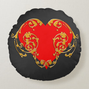 Bold Romantic Valentine Red Goth Heart  Throw Pill Round Cushion