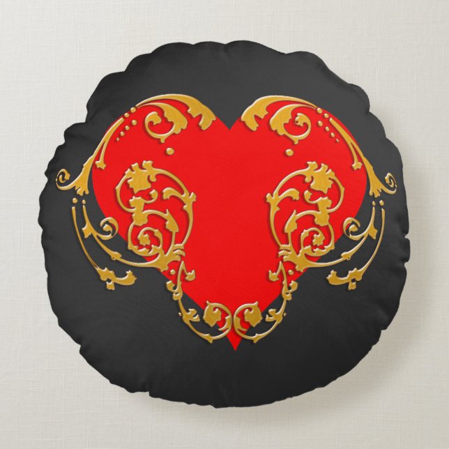 Bold Romantic Valentine Red Goth Heart  Throw Pill Round Cushion (Front)