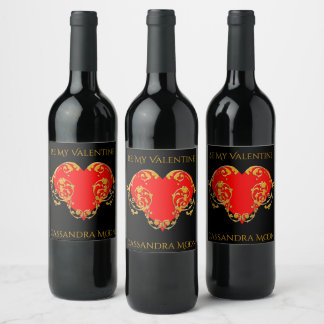 Bold Romantic Valentine Red Goth Heart  Wine Label