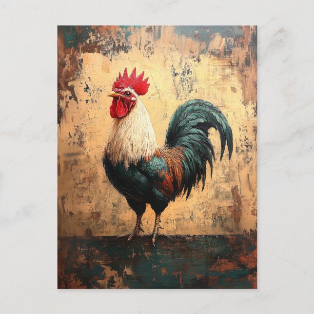 Bold Rooster Chicken Oil Painting Postcard (Front)